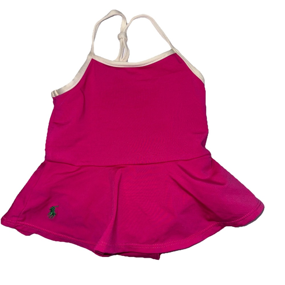 Ralph Lauren Baby Girl One Piece Skirted Swimsuit Pony Logo Pink Size 9 Months